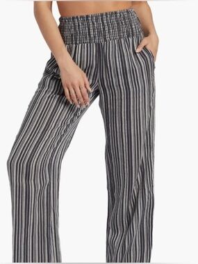 Billabong New Waves 2 Black & White Striped Wide-Leg Pants - M